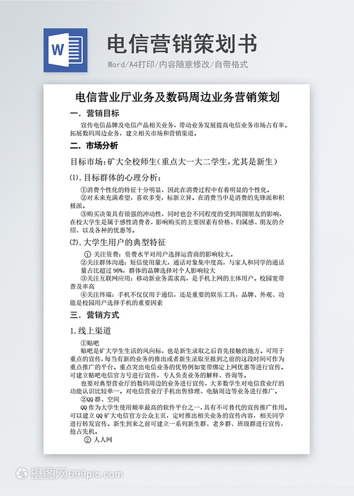 电信营销策划书 业务活动方案模板